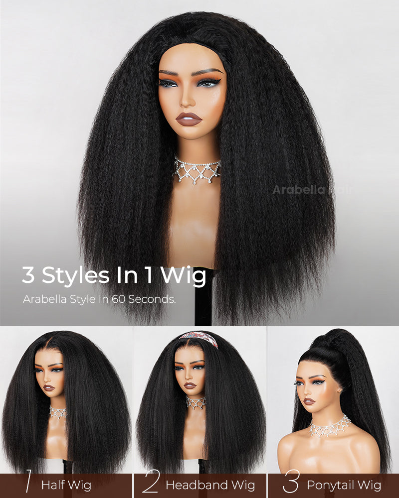 Arabella Hair Arabella 3 In 1 Half Wig Glueless Yaki Straight Wig Invisi Drawstring Natural Black Endless Protective Styles