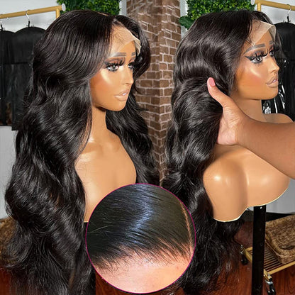 5x5 Lace Closure Wigs Real Glueless Wig Body Wave Pre-Plucked/Pre-Bleached Natual Black Human Hair Wig