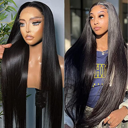 Straight Natural Black Glueless 6x5 Pre-Cut Lace Closure Human Hair Wigs
