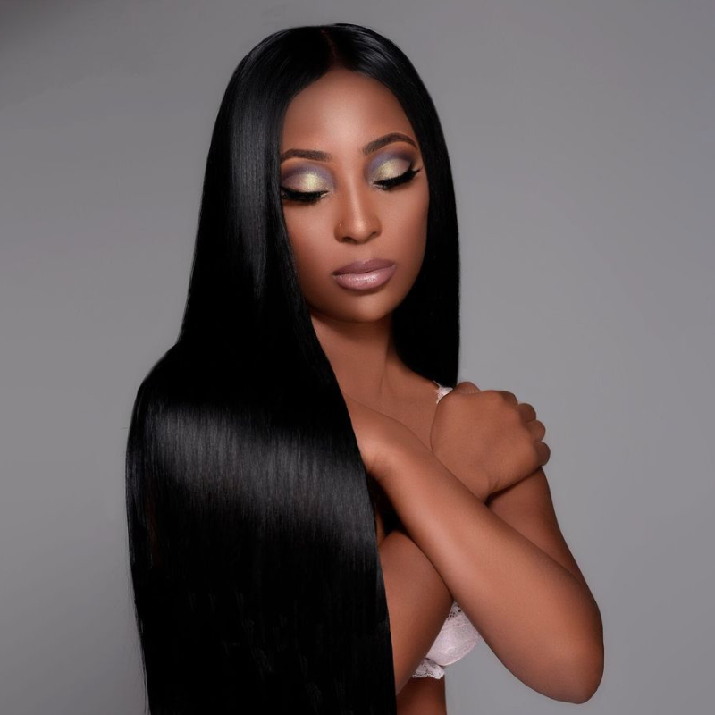 {ARABELLA LUXURY} 6x5 Pre-Cut Glueless Lace 36 Inches Long Length Easy-Wear Straight Natural Black Human Hair Wig