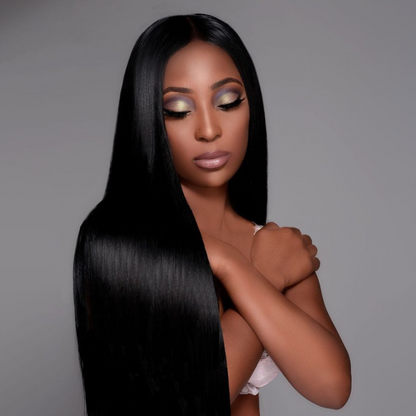 {ARABELLA LUXURY} 6x5 Pre-Cut Glueless Lace 36 Inches Long Length Easy-Wear Straight Natural Black Human Hair Wig