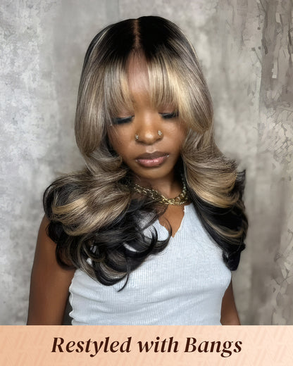Champagne Gold Highlights Colored Loose Body Wave Pre-Cut 6x5 Glueless Lace Human Hair Wig