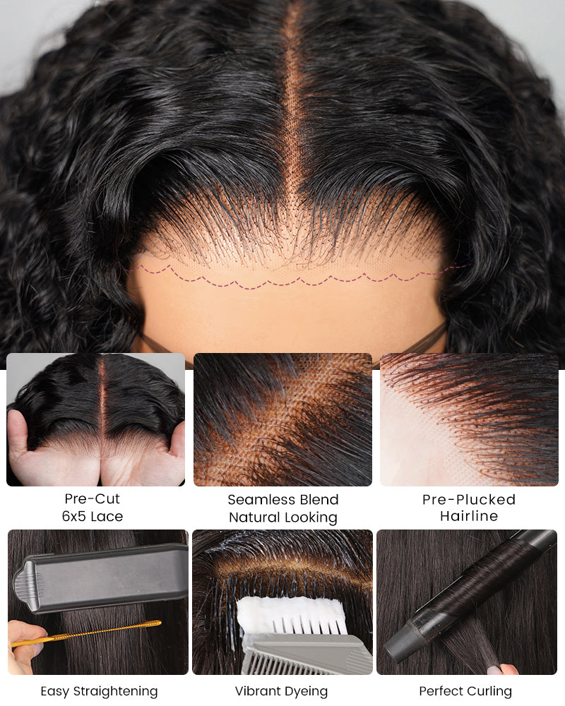 Bohemian Natural Curl Natural Black Wigs Glueless 6x5 Lace Wear Go Human Hair Wig Middle Part