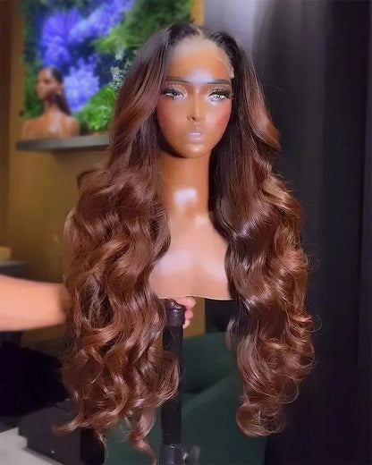 Ombre Cinnamon Brown Colored Loose Body Wave Glueless Pre-Cut 6x5 Lace Human Hair Wig