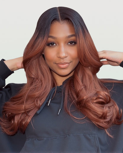 Ombre Cinnamon Brown Colored Loose Body Wave Glueless Pre-Cut 6x5 Lace Human Hair Wig