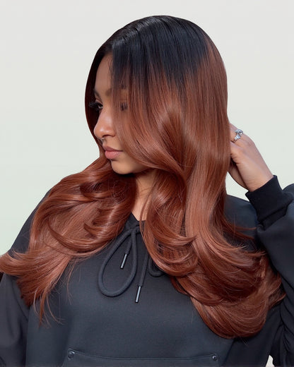 Ombre Cinnamon Brown Colored Loose Body Wave Glueless Pre-Cut 6x5 Lace Human Hair Wig