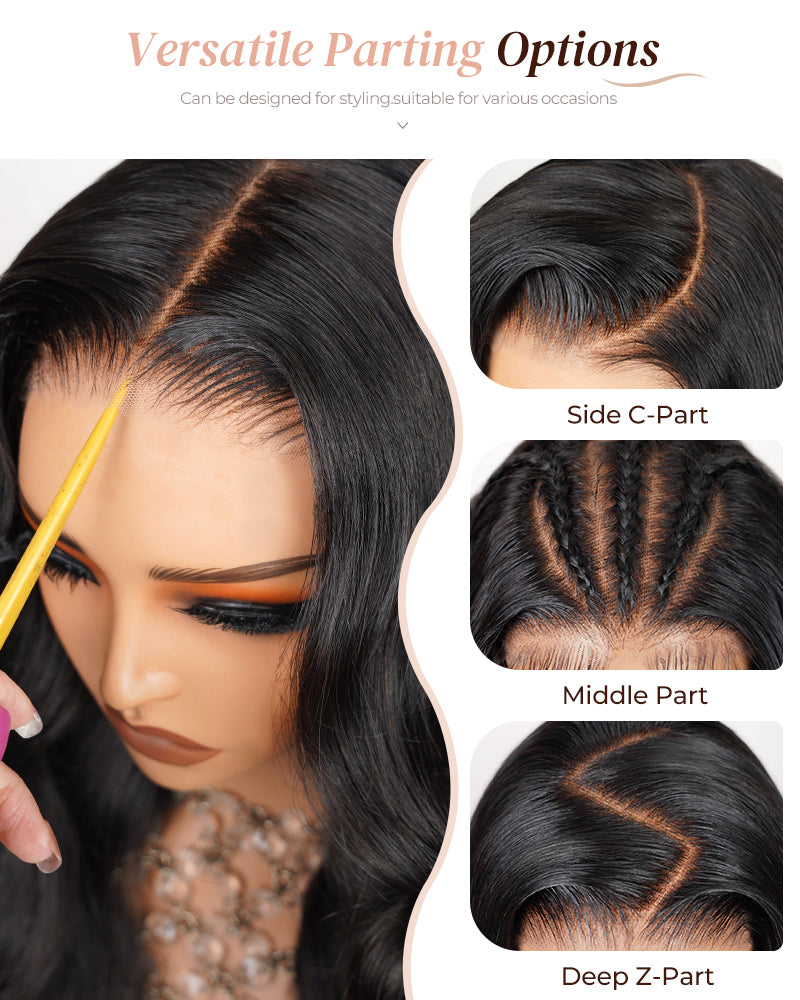 Loose Wave Natural Black 13x4/6x5 Lace Front Human Hair Wig with Breathable Cap Free Parting