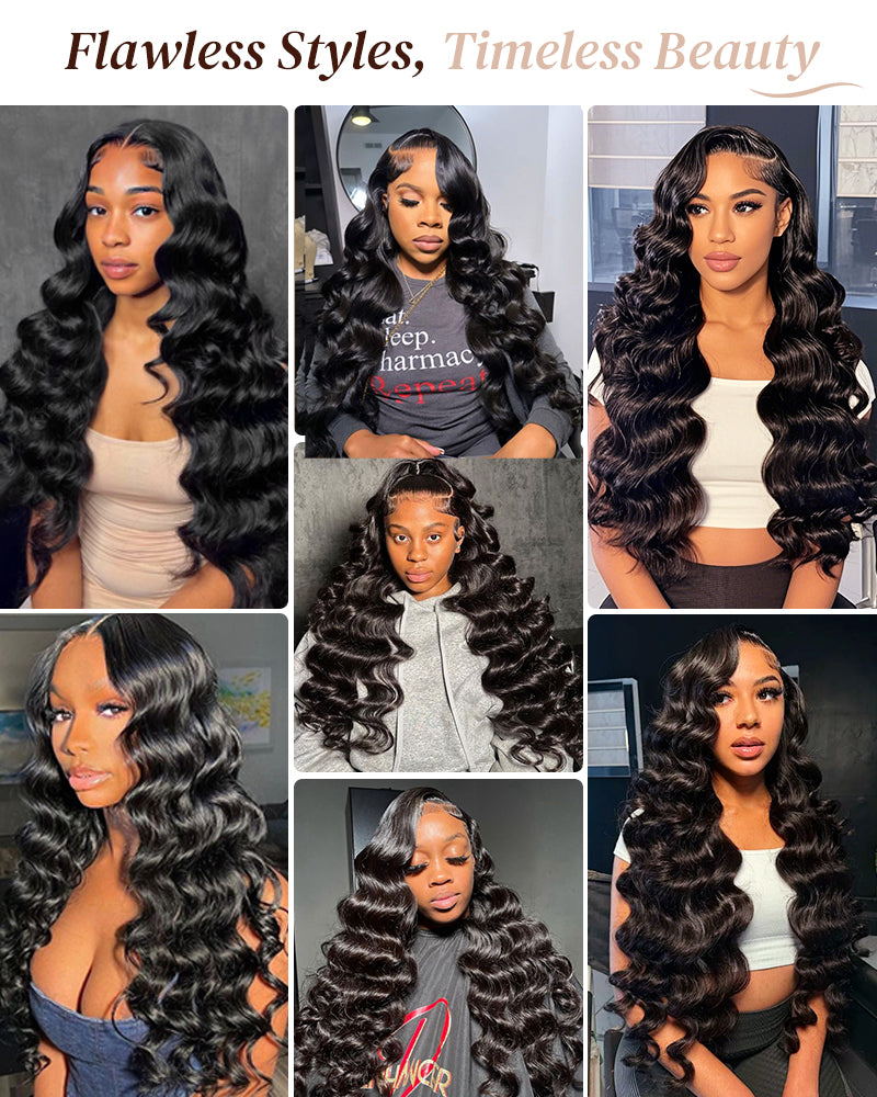 Loose Wave Natural Black 13x4/6x5 Lace Front Human Hair Wig with Breathable Cap Free Parting