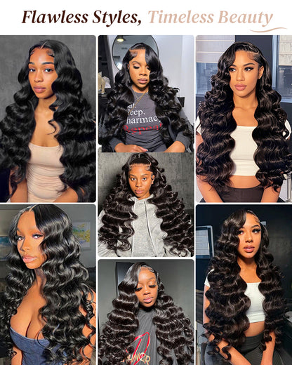Loose Wave Natural Black 13x4/6x5 Lace Front Human Hair Wig with Breathable Cap Free Parting