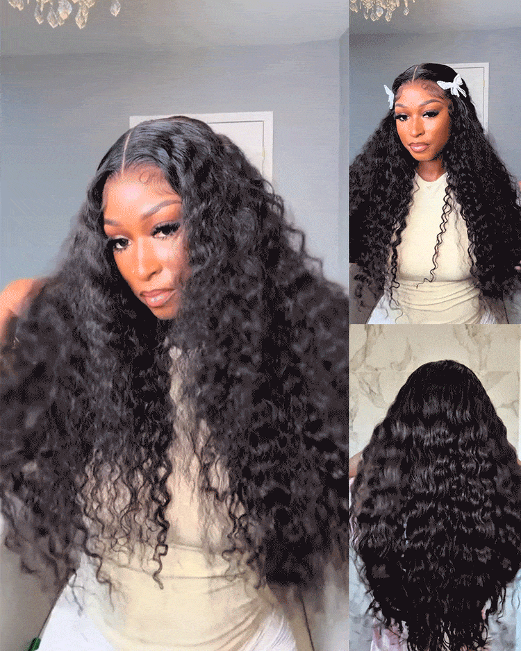 Arabella 13x6 Three-Go™ Glueless Wig Water Wave With Drawstring Natural Black 100% Human Hair Wig