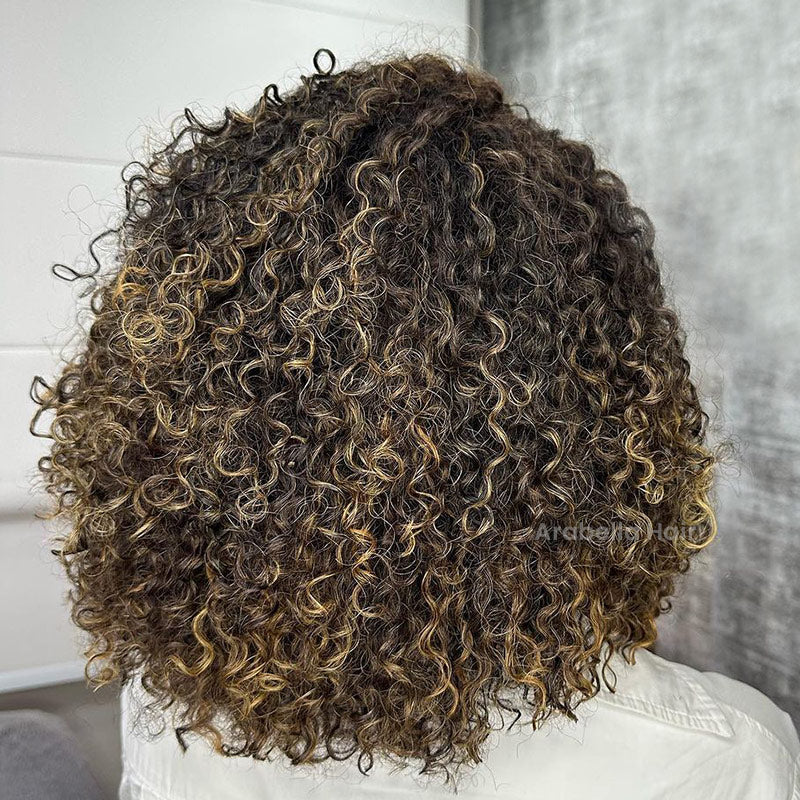 【Bogo Sale】Balayage Highlight Colored Water Wave Curly Bob Human Hair Wig