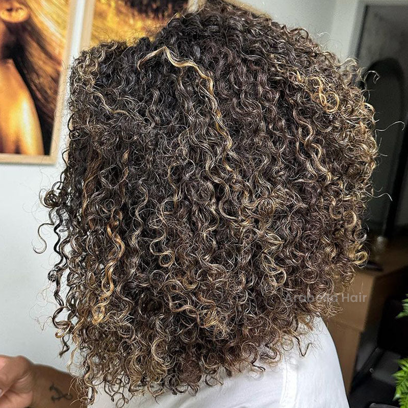 【Bogo Sale】Balayage Highlight Colored Water Wave Curly Bob Human Hair Wig