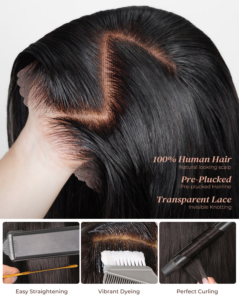 Glueless Natural Black Wavy Blowout 6x5 Pre-Cut Lace Human Hair Wigs