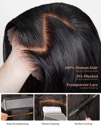 Glueless Natural Black Wavy Blowout 6x5 Pre-Cut Lace Human Hair Wigs