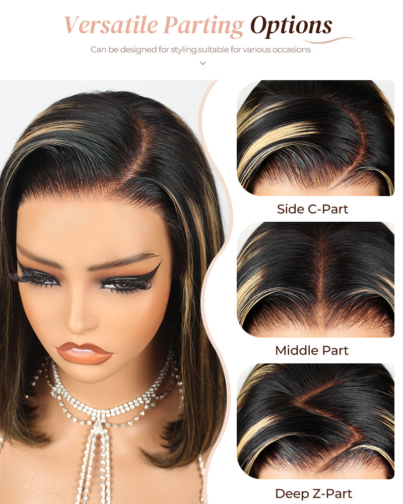 Balayage Highights Colored Straight Bob Glueless 6x5 Pre-Cut Lace Human Hair Wig