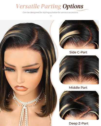 Balayage Highights Colored Straight Bob Glueless 6x5 Pre-Cut Lace Human Hair Wig