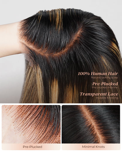 Balayage Highights Colored Straight Bob Glueless 6x5 Pre-Cut Lace Human Hair Wig