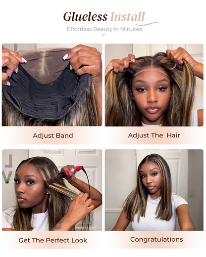 Balayage Highights Colored Straight Bob Glueless 6x5 Pre-Cut Lace Human Hair Wig