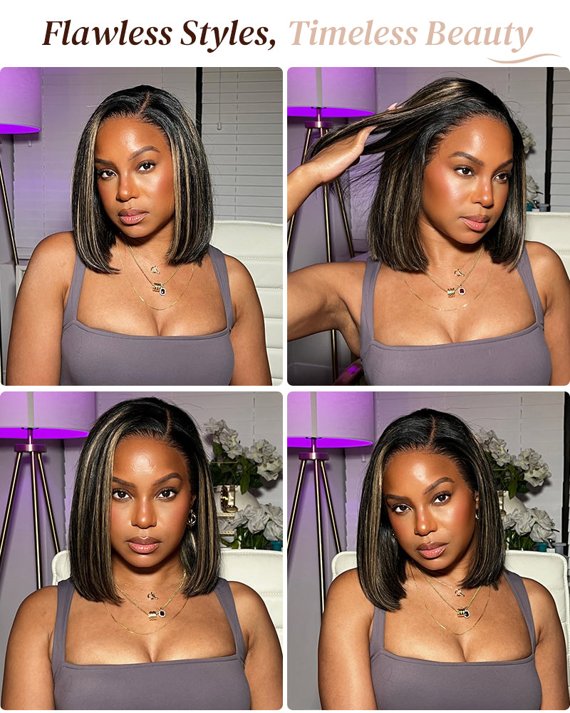 Balayage Highights Colored Straight Bob Glueless 6x5 Pre-Cut Lace Human Hair Wig