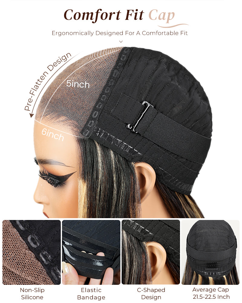 Balayage Highights Colored Straight Bob Glueless 6x5 Pre-Cut Lace Human Hair Wig