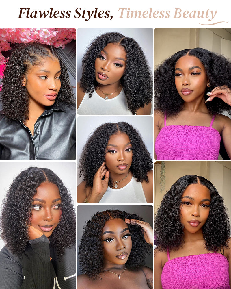 【Bogo Sale】Deep Curly Natural Black Bob Wig Pre-Cut 6x5/6x6 Lace Human Hair Wig