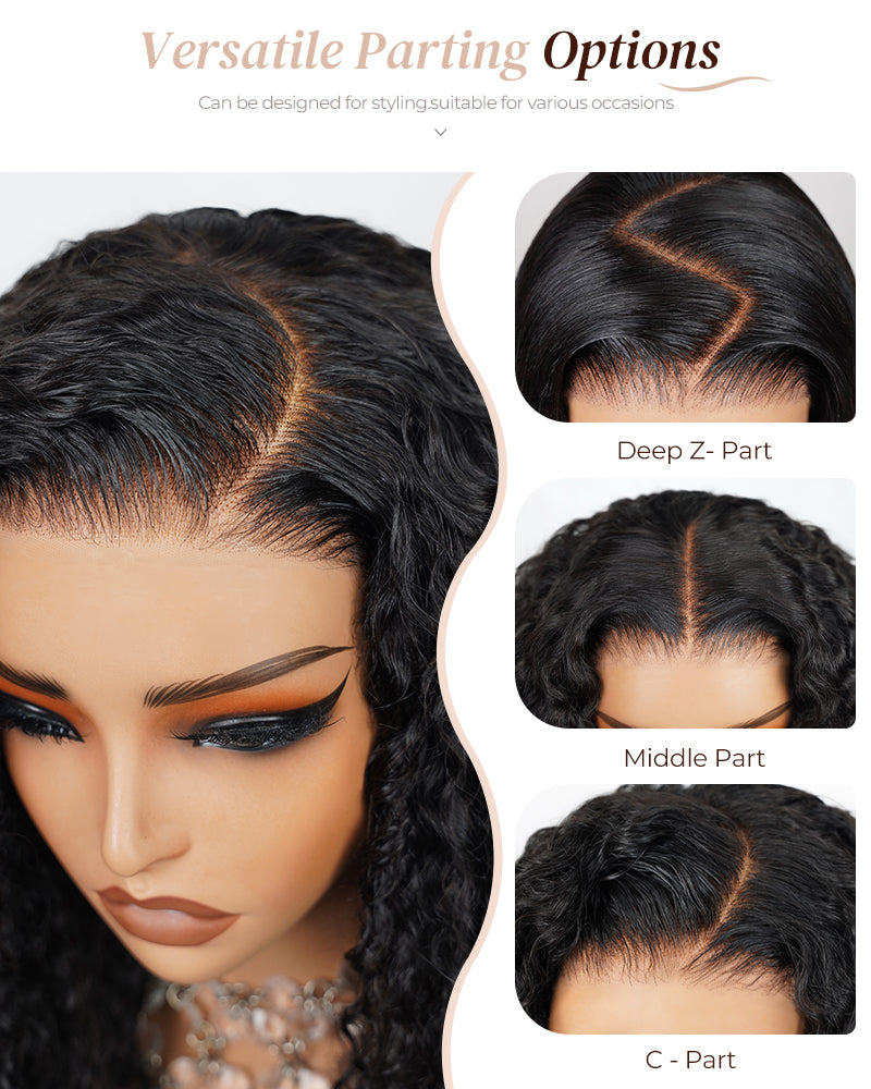 【Bogo Sale】Deep Curly Natural Black Bob Wig Pre-Cut 6x5/6x6 Lace Human Hair Wig