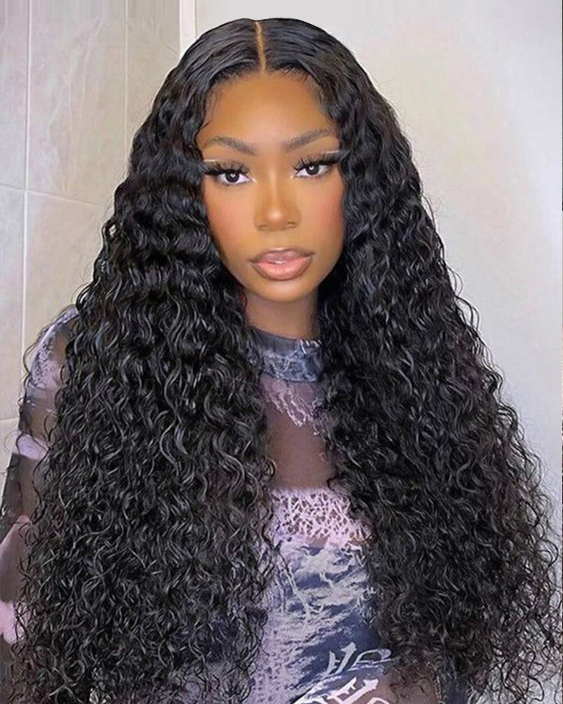 【Bogo Sale】Water Wave Natural Black T-Part Lace Front Human Hair Wigs