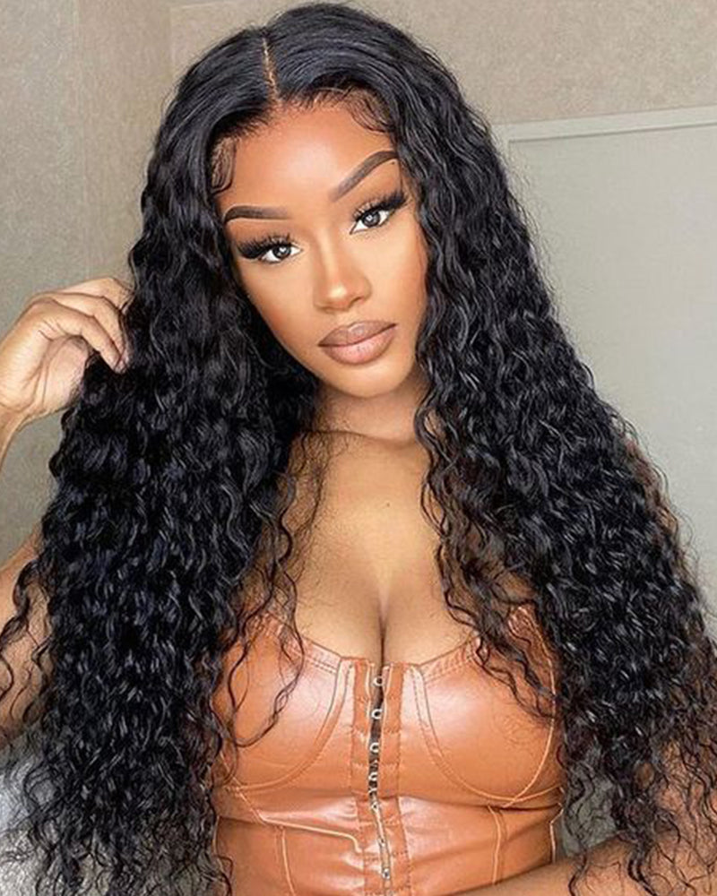 【Bogo Sale】Water Wave Natural Black T-Part Lace Front Human Hair Wigs