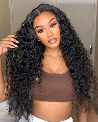 【Bogo Sale】Water Wave Natural Black T-Part Lace Front Human Hair Wigs