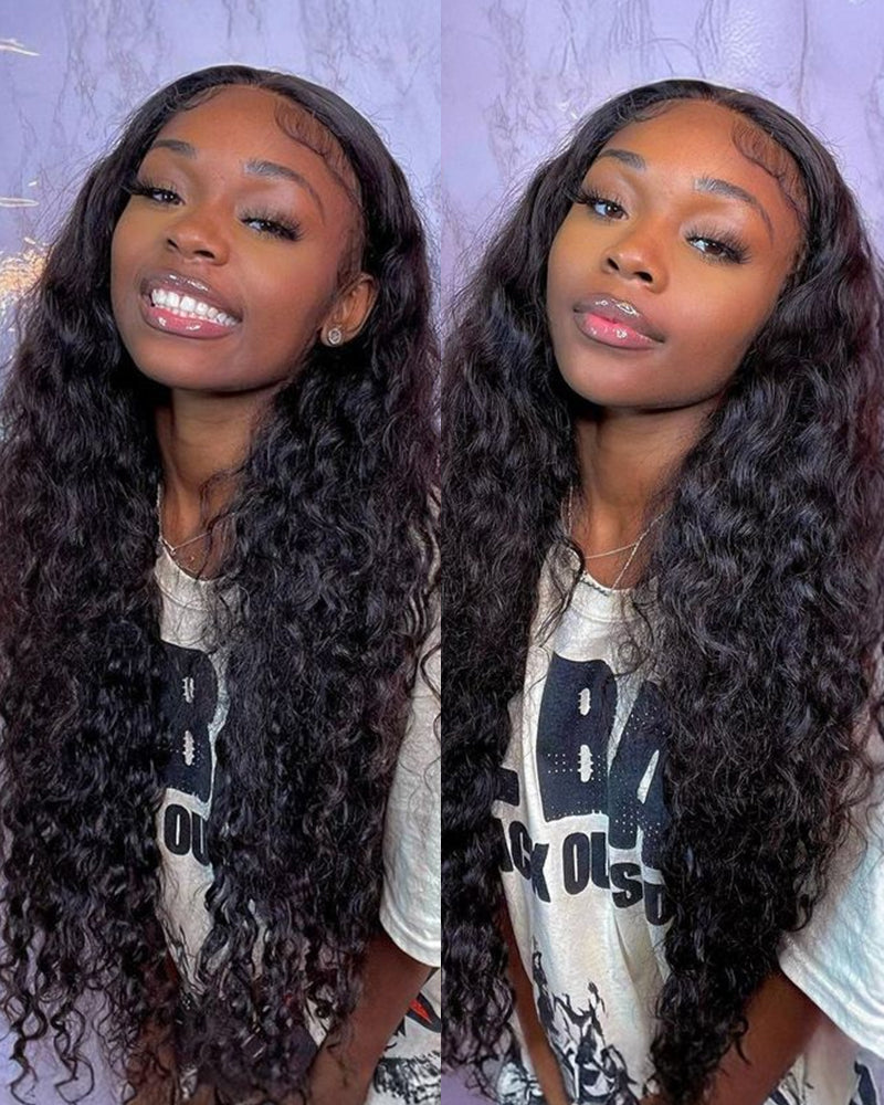 【Bogo Sale】Water Wave Natural Black T-Part Lace Front Human Hair Wigs