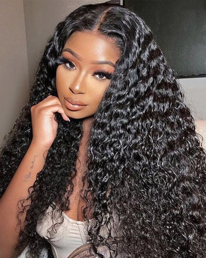 【Bogo Sale】Water Wave Natural Black T-Part Lace Front Human Hair Wigs