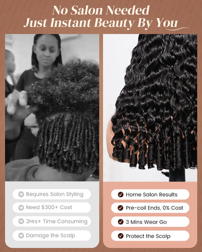 Arabella 3D Lace Half Wig Water Wave With Finger Coil Ends Wig Natural Black Breathable &amp; Security