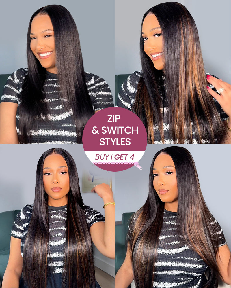 ZIP &amp; Mix-All Wigs | Straight Natural Black Glueless 6x5 Pre-Cut Lace Wig With Optional Replaceable Tops