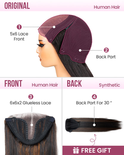 ZIP &amp; Mix-All Wigs | Arabella Straight Natural Black Glueless 6x5 Pre-Cut Lace Wig With Optional Replaceable Tops