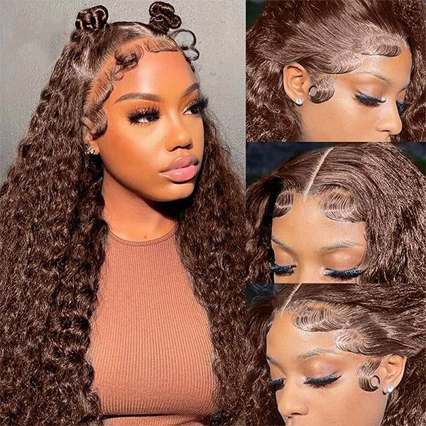 Glueless 5x5/13x4 Chestnut Dark Brown Lace Front Deep Wave Glueless Wig Pre Plucked Human Hair Wigs