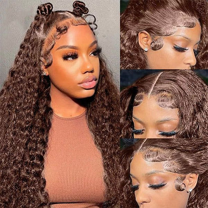 6x5 Glueless Chestnut Dark Brown Glueless Lace Deep Wave Wear&amp; Go Pre Plucked Human Hair Wigs