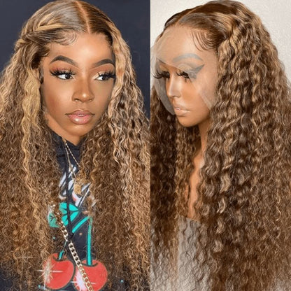 13x4 Lace Pre-Cut Highlight Piano Colored Jerry Curly Upgrade Lace Front Glueless Human Hair Wigs