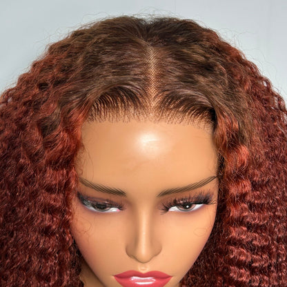 Reddish Brown Ombre Colored Afro Curly Easy-Wear 6x5 Glueless Pre-Cut Lace Human Hair Wigs