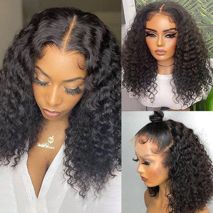 15A Water Wave 4x4 Glueless Lace Wigs Human Hair Wig Natural Black Curly Style