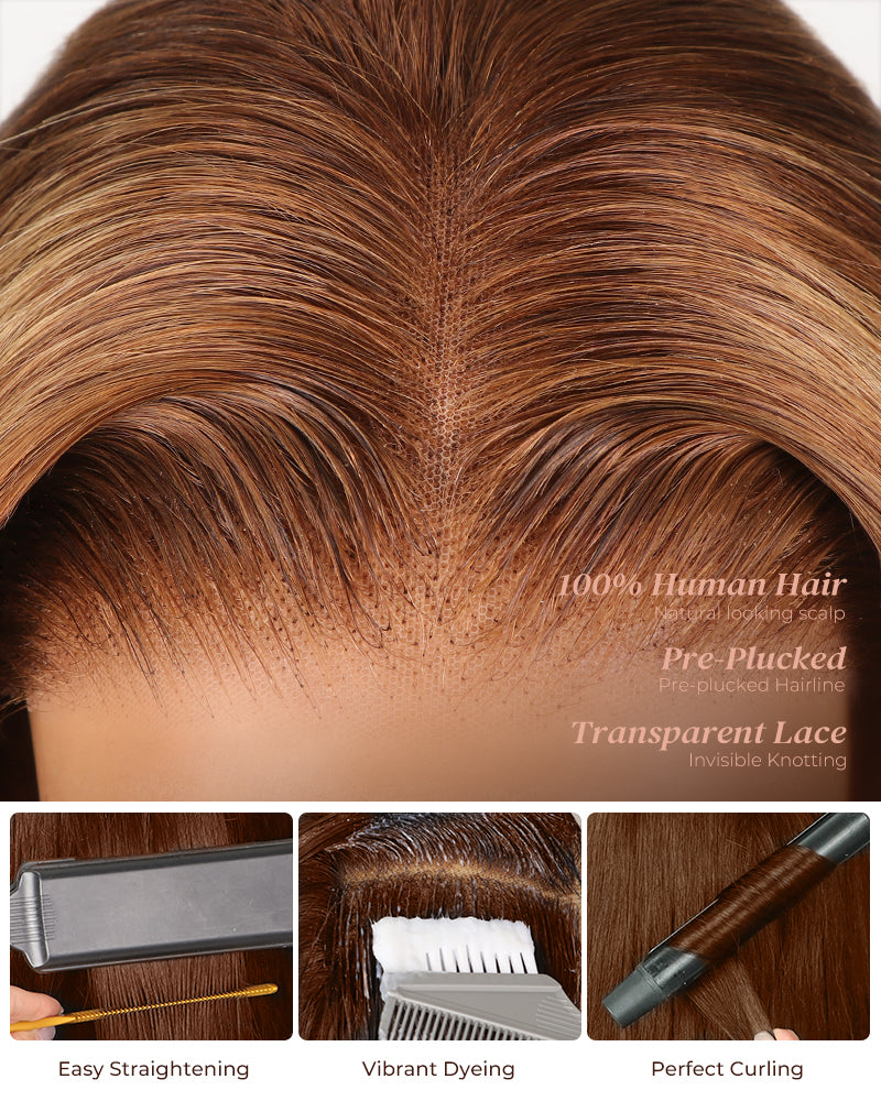 Honey Blonde Piano Highlight Color Glueless Pre-cut 6x5 Lace Body Wave Human Hair Wigs