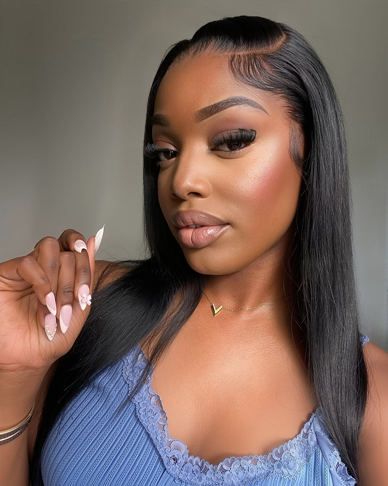 Arabella 6x5 Invisible Knots & 13x4 Frontal Lace Straight Wig Pre-cut Lace Natural Black Beginner Friendly