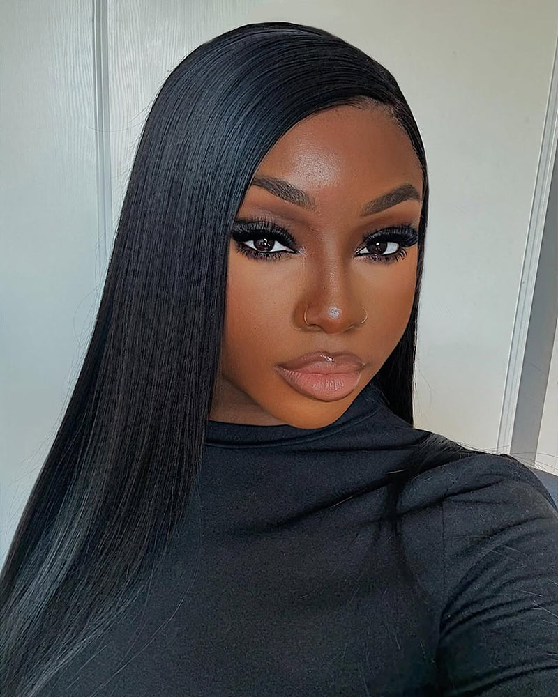 Arabella 6x5 Invisible Knots & 13x4 Frontal Lace Straight Wig Pre-cut Lace Natural Black Beginner Friendly