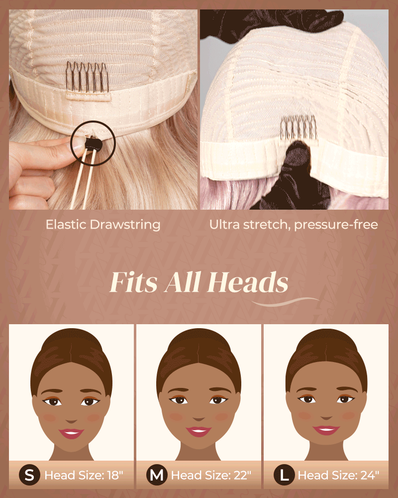 Arabella Ash Purple Straight Wigs Drawstring Cap Details