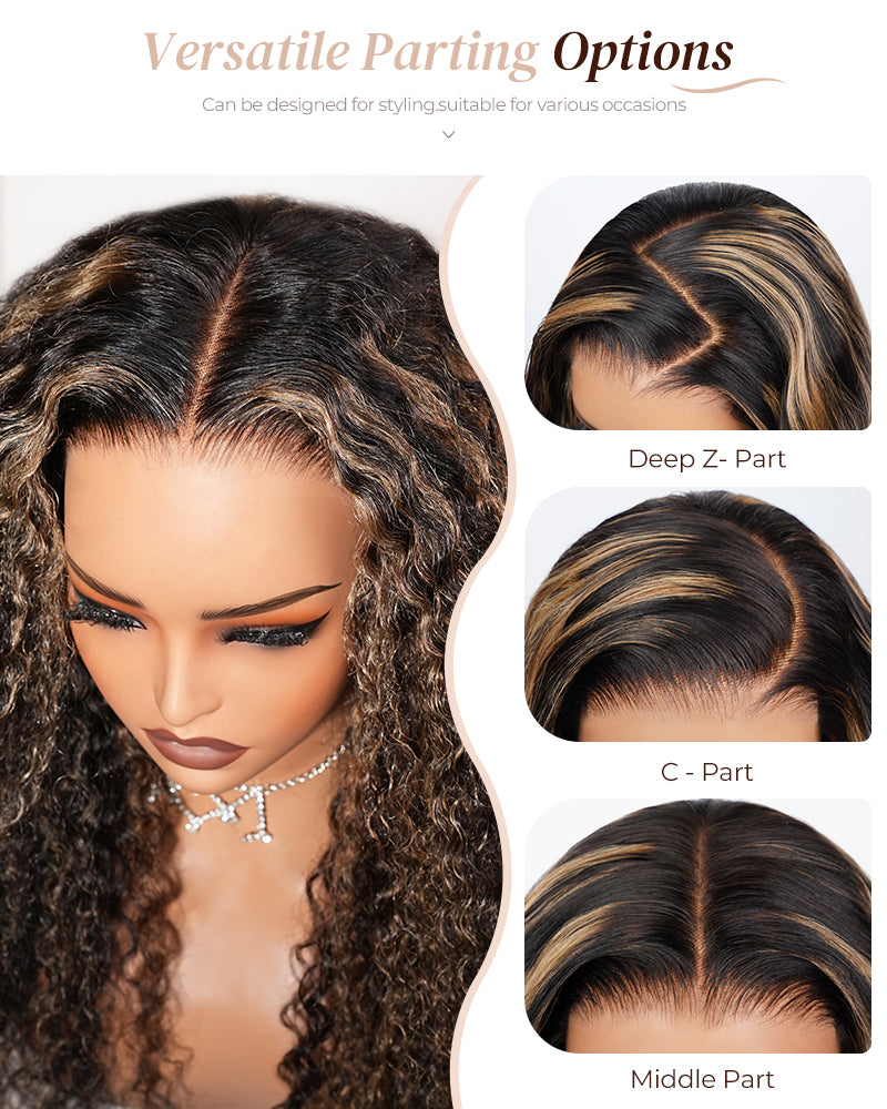 Arabella Balayage Jerry Curly Wig Parting Options