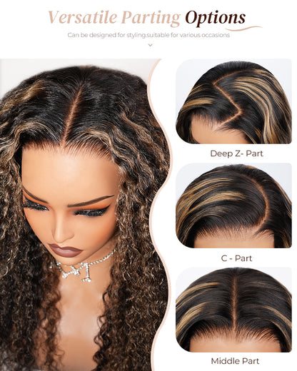 Arabella Balayage Jerry Curly Wig Parting Options