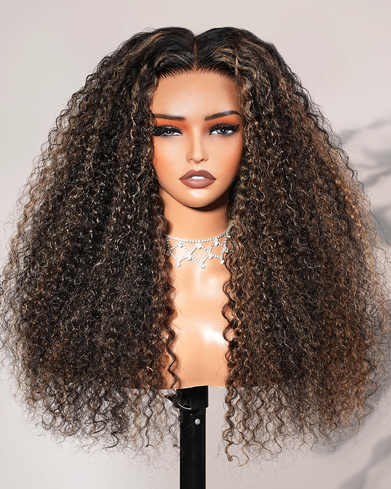 Balayage Highlight Colored Jerry Curly Pre-Cut 6x5 Lace Human Hair Wig
