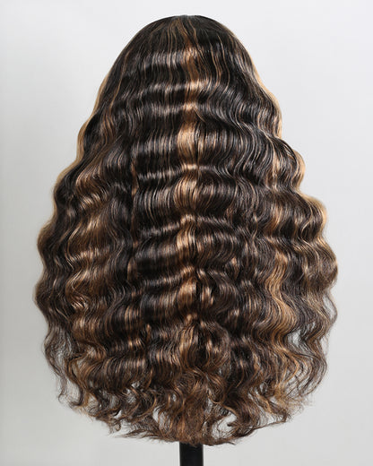 Balayage Highlight Colored Natural Loose Wave Pre-Cut 6x5 Lace Pre-Plucked Mini Knots Glueless Human Hair Wigs