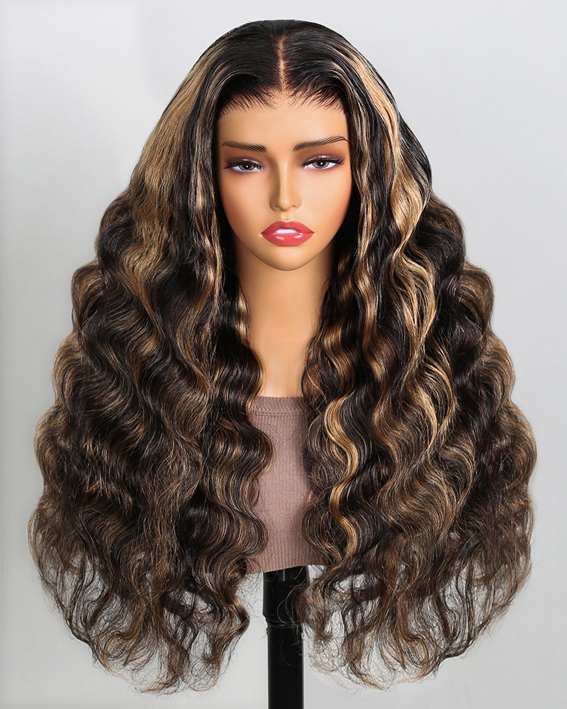 Balayage Highlight Colored Natural Loose Wave Pre-Cut 6x5 Lace Pre-Plucked Mini Knots Glueless Human Hair Wigs