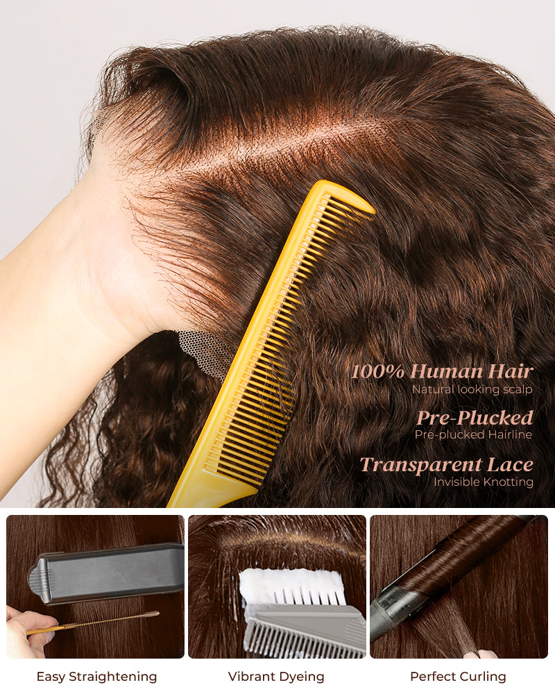 Dark Brown Colored Deep Curly Bob Wig Pre-Cut 6x5 Lace Pre-Plucked Glueless Human Hair Wigs