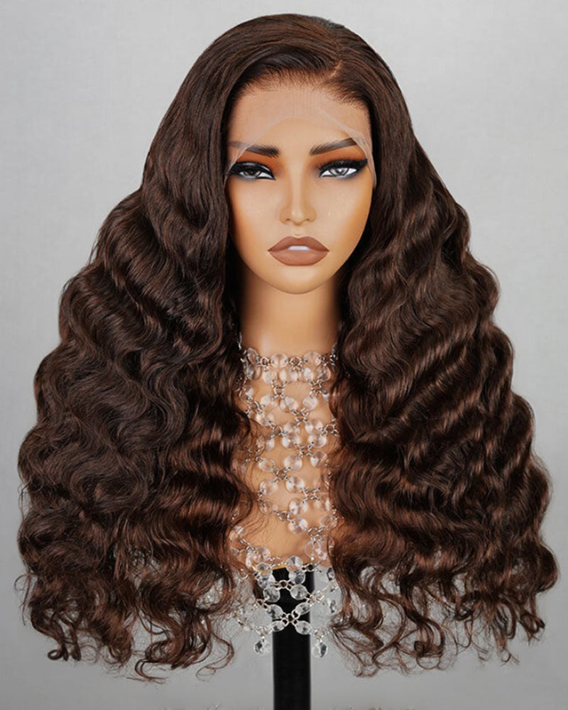 Dark Brown Colored Natural Loose Wave Pre-Cut 6x5 Lace Pre-Plucked Glueless Human Hair Wigs